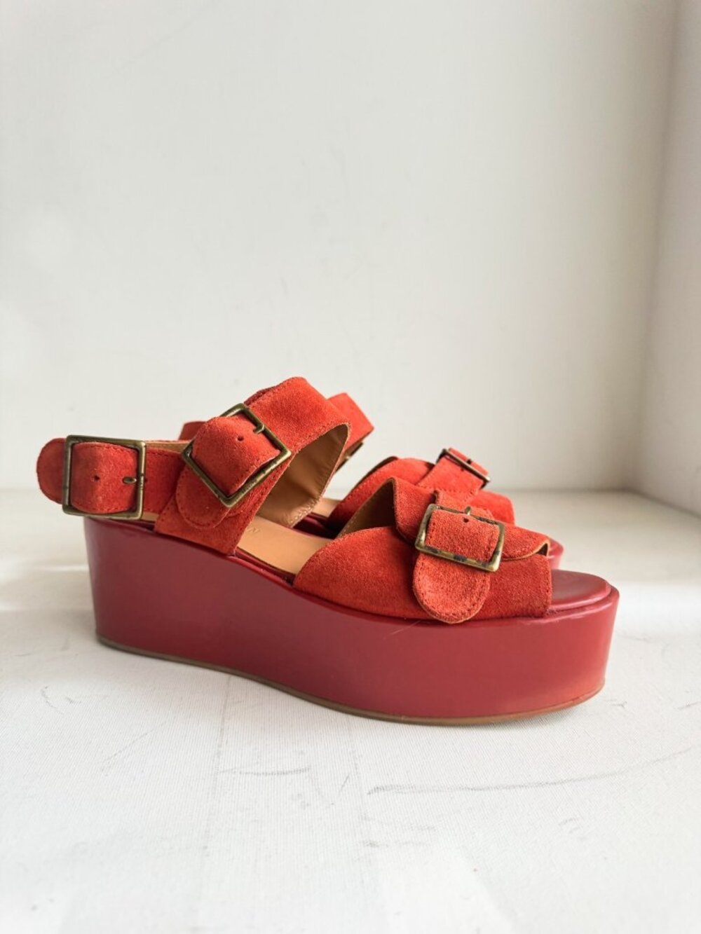 Caron Callahan Platform Rust Brown Leather Sandals 37.5